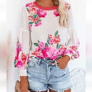 Flowy Rose Semi Sheer Boho Top
